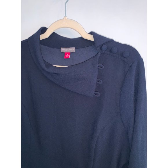 New Vince Camuto Dress Womens 12 Navy Buttoned Cowl Neck Flare Cuff Long Sleeve - Picture 3 of 11